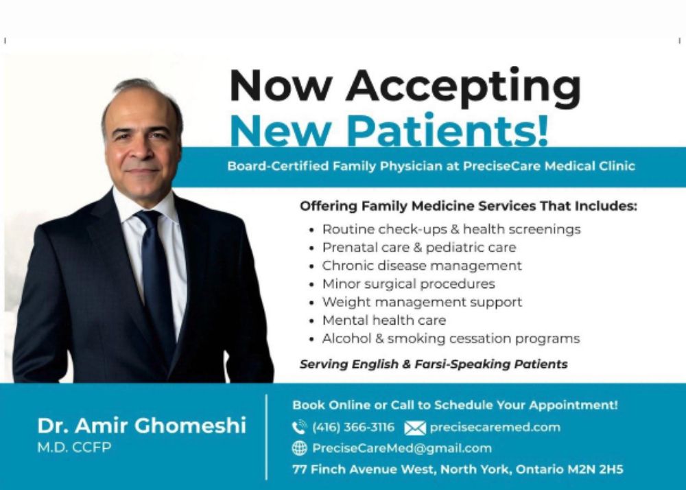Dr. Amir Ghomeshi FAMILY DOCTOR & WALK-IN MEDICAL CLINIC Toronto (GTA)
